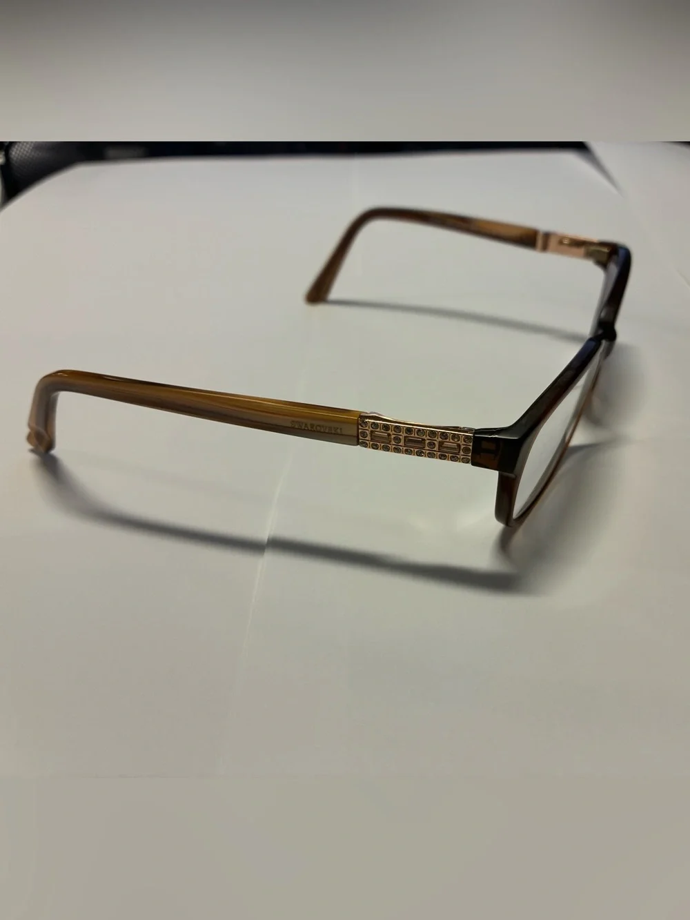 Swarovski Brown Rectangular Glasses with Decorative Crystal Temple